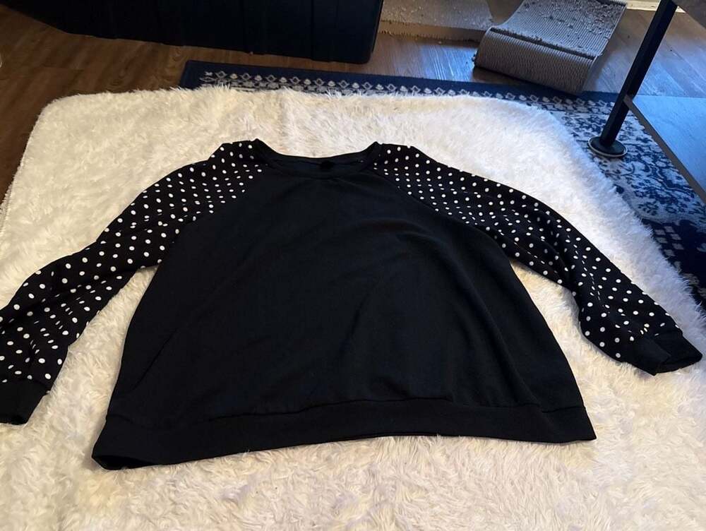 EMERY ROSE Plus Size 4XL Black Raglan Polka Dot Long Sleeve Top